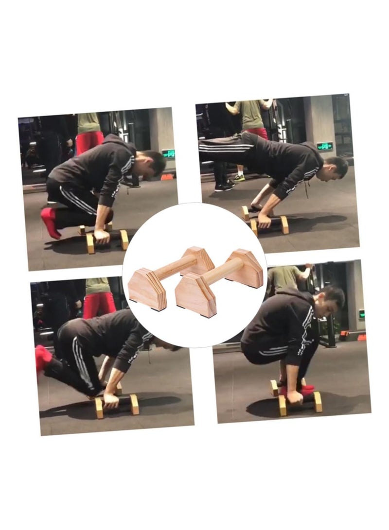 1 Pair Push-ups Home Fitness Equipment Small Stand Rotating Push up Parallettes Handstand Bar  Bracket Frame Handle Solid Wooden Gymnasium Exercise Training Chest Calisthenics Handstand Parallel Double Rod - Image 3