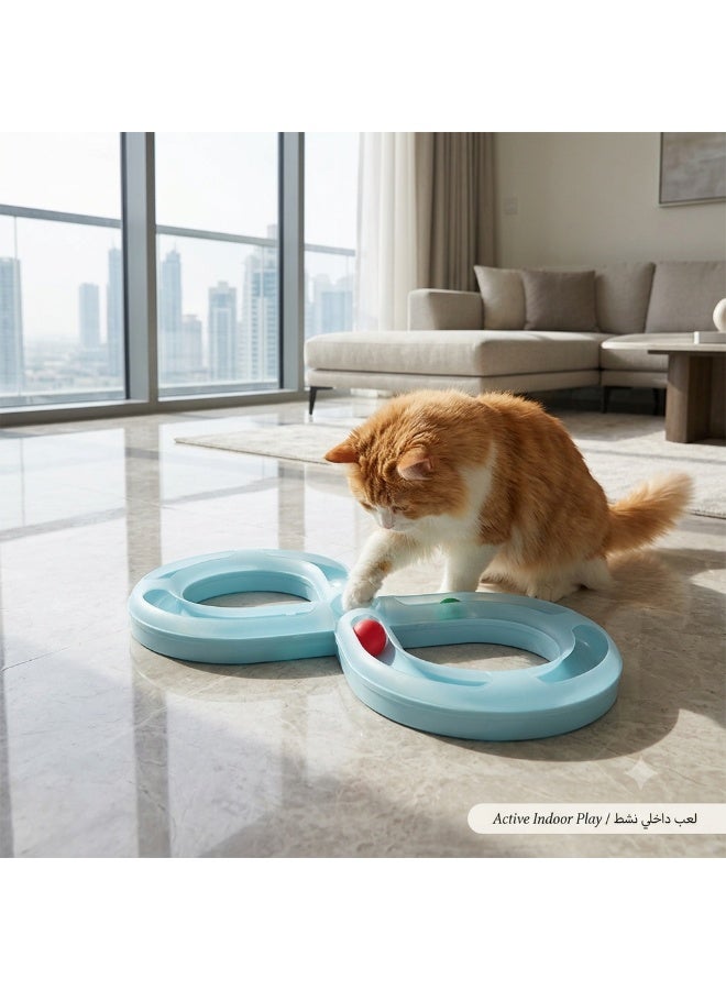 Infinity Loop Cat Chase Track Toy with Balls, Non-Electric Pet Roller Toy, White - Image 1
