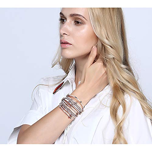 Suyi Women Wrap Bracelet Multilayered Leather Braided Bangle Wrist Cuff Bangles with Magnetic Buckle Silver1 - Image 2