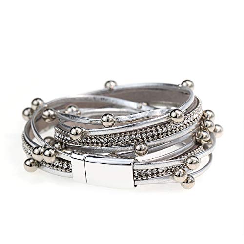 Suyi Women Wrap Bracelet Multilayered Leather Braided Bangle Wrist Cuff Bangles with Magnetic Buckle Silver1 - Image 4