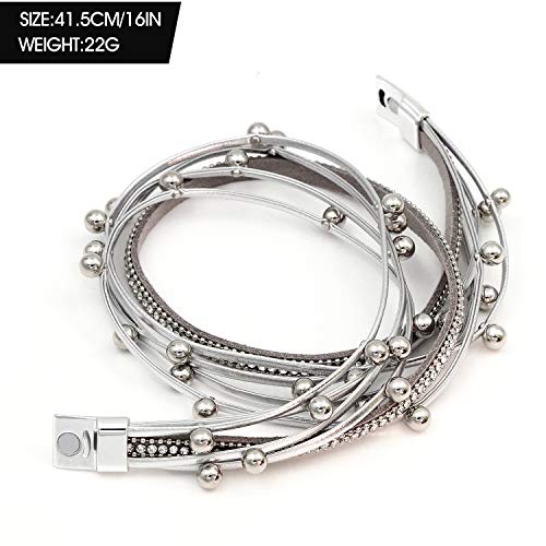 Suyi Women Wrap Bracelet Multilayered Leather Braided Bangle Wrist Cuff Bangles with Magnetic Buckle Silver1 - Image 5