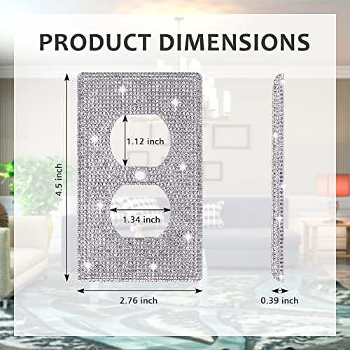 Dengduoduo Wall Plate Outlet Covers, Plug Covers for Electrical Outlets, Standard Size 4.50" x 2.76", Dengduoduo Silver Rhinestones Bling Decorative Light Switch Cover Plate for Bedroom Accessories Home Decor - Image 2