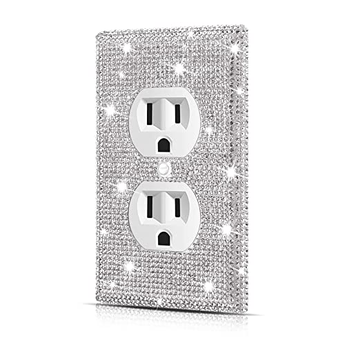 Dengduoduo Wall Plate Outlet Covers, Plug Covers for Electrical Outlets, Standard Size 4.50" x 2.76", Dengduoduo Silver Rhinestones Bling Decorative Light Switch Cover Plate for Bedroom Accessories Home Decor - Image 1