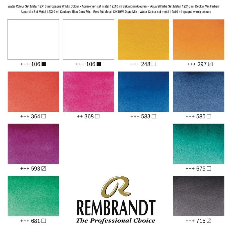 REMBRANDT Watercolour Metal tin Set Opaque White Mixing Colour Selection | 12 x 10 ml Tubes - Image 4