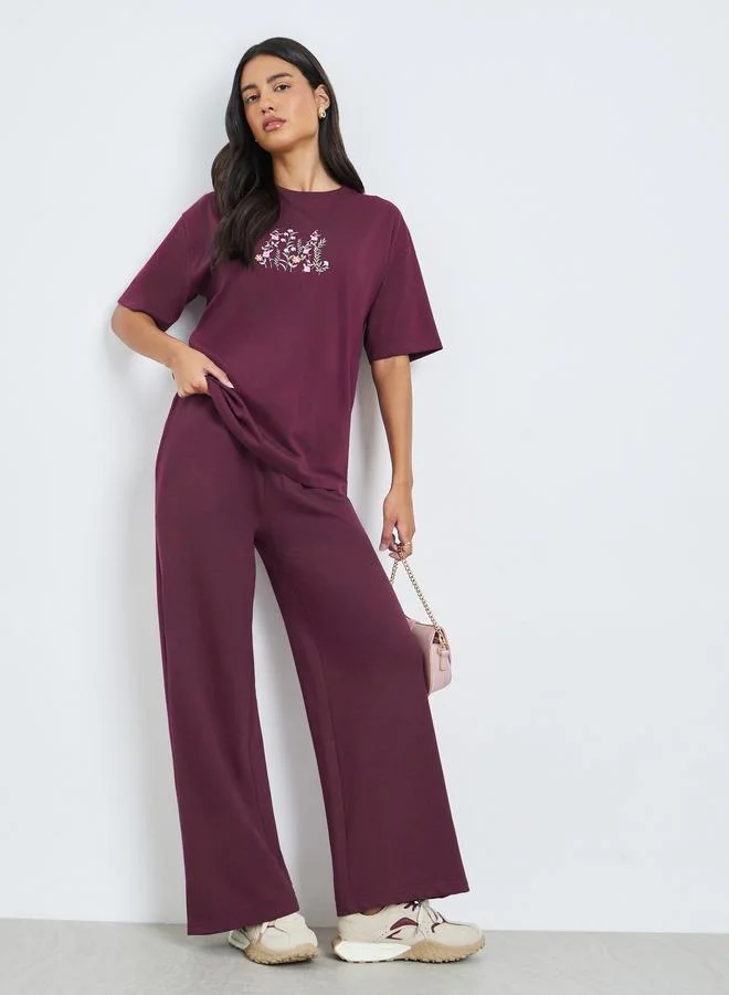 Styli Burgundy Solid Relaxed Fit Joggers