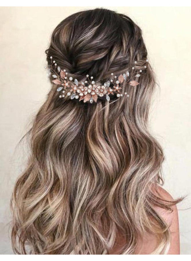 GORAIS Bride Wedding Hair Vine Flower Hair Piece Rhinestone Bridal Headpiece Hair Accessories for Women - Image 3