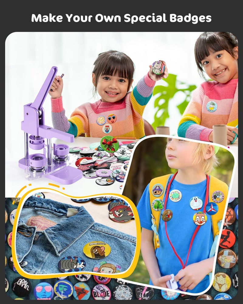 Alldeer Button-Maker-Machine Kit 32mm /1.25 inch, Button Press Machine 32mm, Easy-to-use Rotate Models, Pin Maker Kit with 100 Sets Plastic Supplies, DIY Small Badges, Starting Creative Project - Image 2