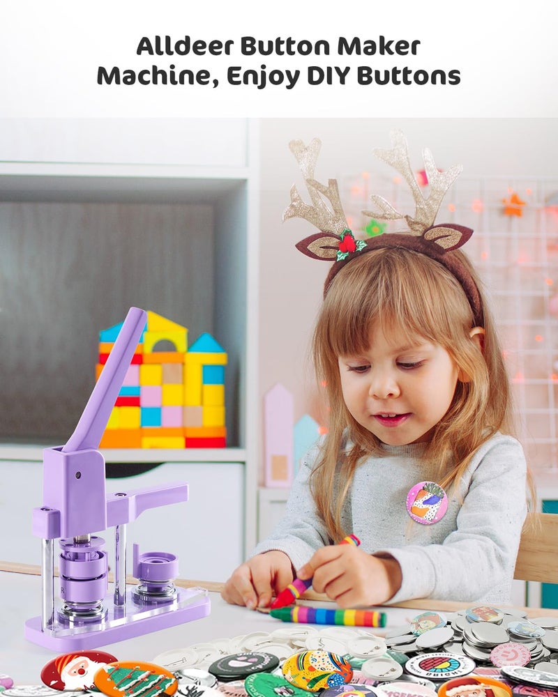 Alldeer Button-Maker-Machine Kit 32mm /1.25 inch, Button Press Machine 32mm, Easy-to-use Rotate Models, Pin Maker Kit with 100 Sets Plastic Supplies, DIY Small Badges, Starting Creative Project - Image 3