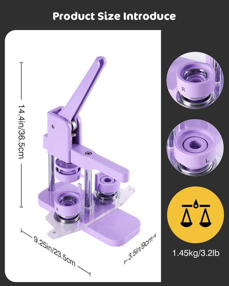 Alldeer Button-Maker-Machine Kit 32mm /1.25 inch, Button Press Machine 32mm, Easy-to-use Rotate Models, Pin Maker Kit with 100 Sets Plastic Supplies, DIY Small Badges, Starting Creative Project - Image 5