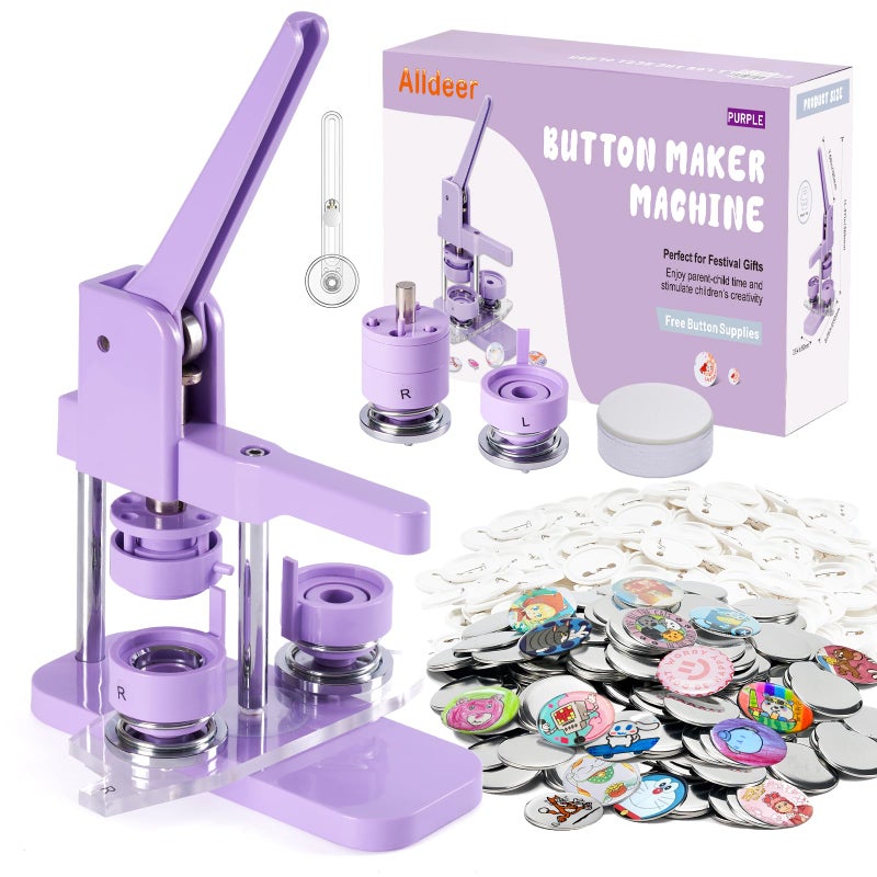 Alldeer Button-Maker-Machine Kit 32mm /1.25 inch, Button Press Machine 32mm, Easy-to-use Rotate Models, Pin Maker Kit with 100 Sets Plastic Supplies, DIY Small Badges, Starting Creative Project - Image 1