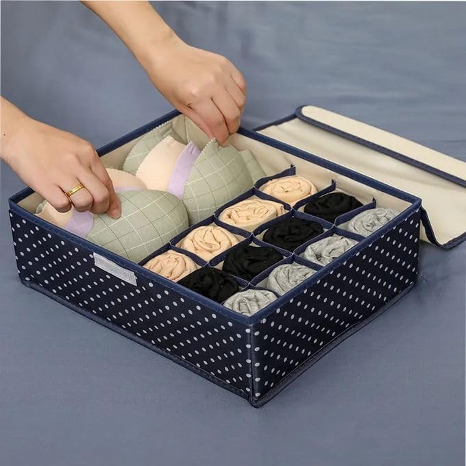 Weykings Weykings Foldable Storage Box 17 Grid Divider Drawer Storage Organizer Closet for Innerwear Panty Socks Bra Tie Scarfs Wardrobe Multi Compartment Foldable Closet Cover Multicolor  - Image 4