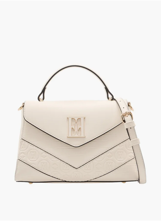 ايل Women's Monogram Embossed Satchel Bag with Grab Handle and Button Closure