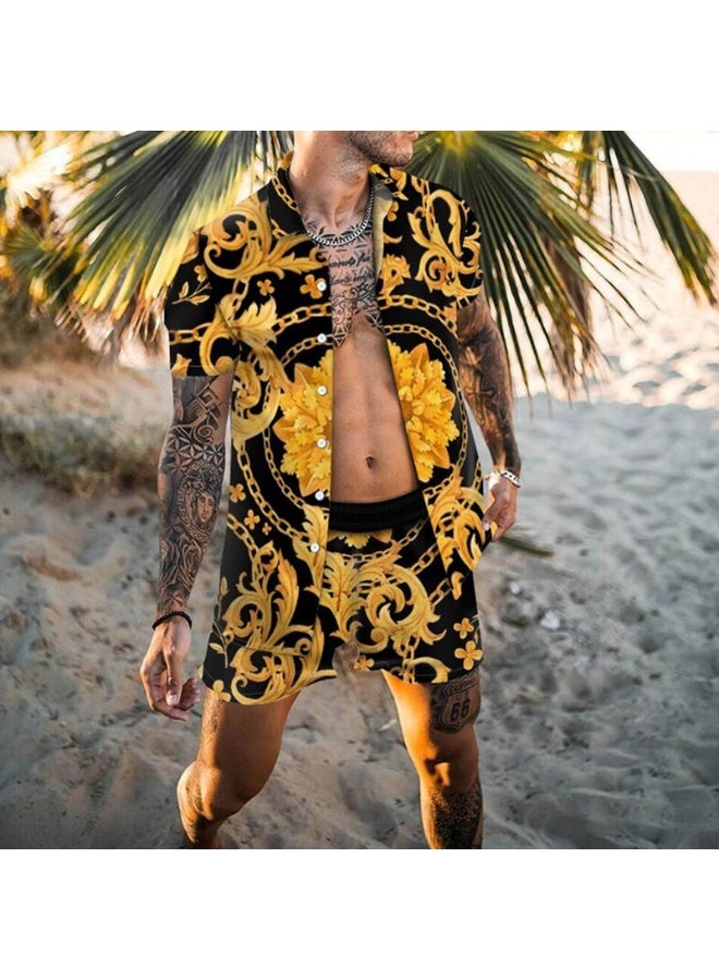 Summer Men's Fashion Print Short Sleeve Shirt And Shorts Set Beach Style T Shirt Breathable Shorts Two Piece Set - Image 1