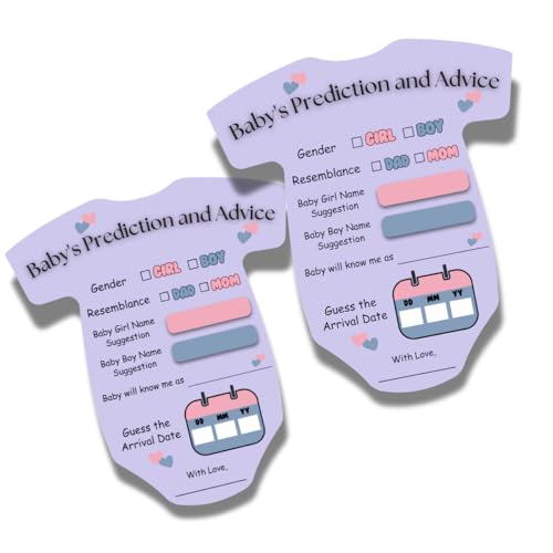 The Decor Cycle, Pack of 20, Baby Shower Decoration Items Gift Cards for Games Wishes Name Suggestion cards, Shape Cut, 5 X 4.5 Inches, Purple - Image 1