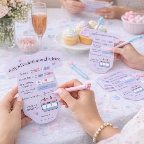 The Decor Cycle, Pack of 20, Baby Shower Decoration Items Gift Cards for Games Wishes Name Suggestion cards, Shape Cut, 5 X 4.5 Inches, Purple - Image 3