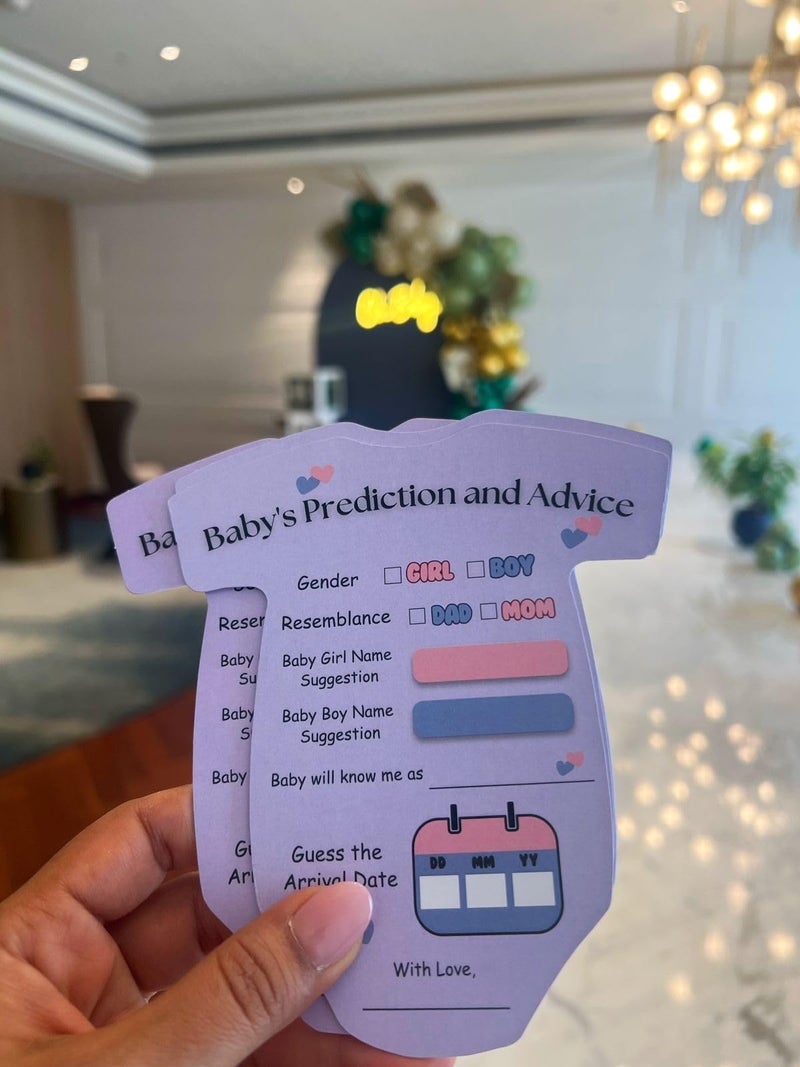 The Decor Cycle, Pack of 20, Baby Shower Decoration Items Gift Cards for Games Wishes Name Suggestion cards, Shape Cut, 5 X 4.5 Inches, Purple - Image 2