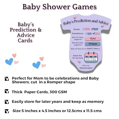 The Decor Cycle, Pack of 20, Baby Shower Decoration Items Gift Cards for Games Wishes Name Suggestion cards, Shape Cut, 5 X 4.5 Inches, Purple - Image 4