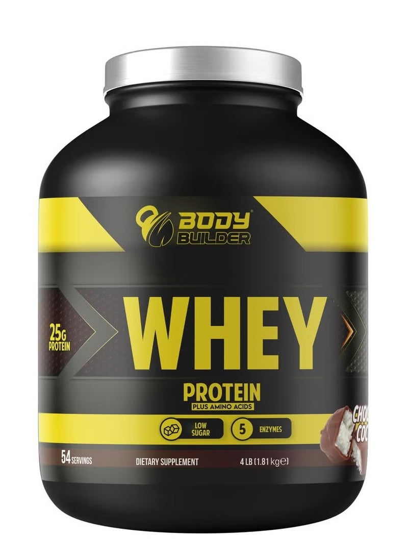 Body Builder 100% Whey Protein Support Muscle Growth and Repair, Fast Absorption, Chocolate Coconut, 4 Lbs - Image 1