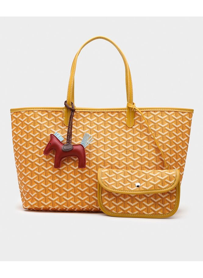 Women's Shoulder Tote Bag Faux Leather Printed Shopper Handbag for Women Large Capacity Messenger Fashionable Travel Shoulder Classic Versatile Style Shopping Bags for Ladies Girls College Students Mummy Pendants Random (Yellow) - Image 1