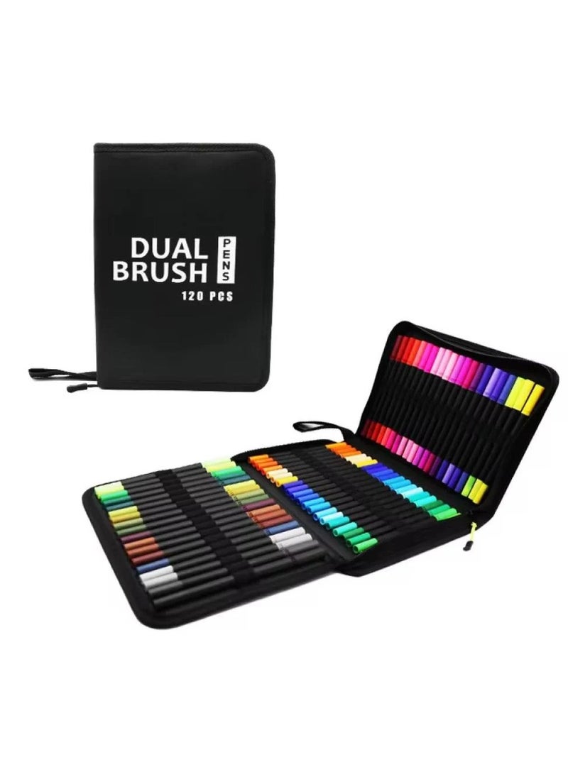 Dual Tip Marker Pen Set – 120 Colors – With Foldable Carrying Case - Image 1
