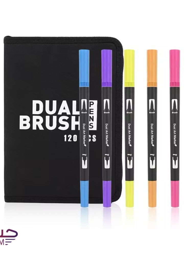 Dual Tip Marker Pen Set – 120 Colors – With Foldable Carrying Case - Image 3