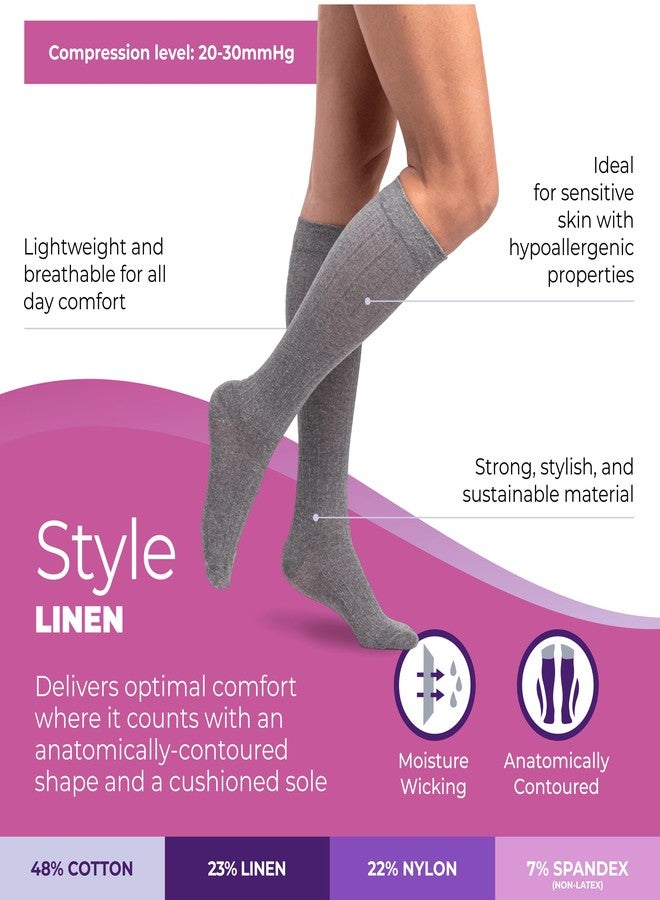 Sigvaris Women's Style Linen Compression Socks 20-30mmHg - Hypoallergenic, Lightweight, Breathable & Sustainable - Medium Long - Light Grey - Image 2