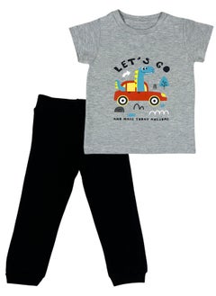 Dinosaur In Car Set (Grey T-shirt + Black Sweatpants)