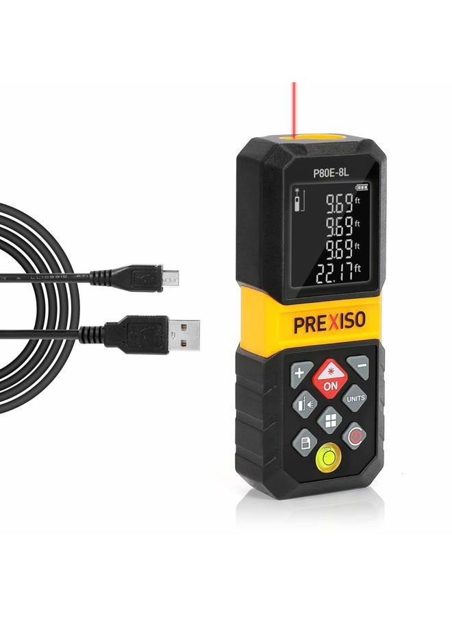PREXISO Laser Measure, 265Ft Rechargeable Laser Distance Meter with Multi-Measurement Units M/In/Ft, Backlit LCD 4 Line Display, and Pythagorean, Distance, Area, Volume Modes - Image 1