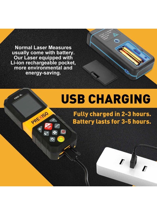 PREXISO Laser Measure, 265Ft Rechargeable Laser Distance Meter with Multi-Measurement Units M/In/Ft, Backlit LCD 4 Line Display, and Pythagorean, Distance, Area, Volume Modes - Image 2