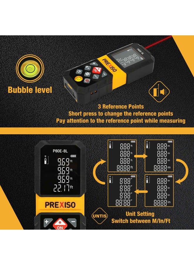 PREXISO Laser Measure, 265Ft Rechargeable Laser Distance Meter with Multi-Measurement Units M/In/Ft, Backlit LCD 4 Line Display, and Pythagorean, Distance, Area, Volume Modes - Image 4