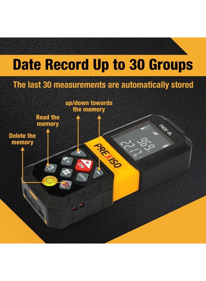 PREXISO Laser Measure, 265Ft Rechargeable Laser Distance Meter with Multi-Measurement Units M/In/Ft, Backlit LCD 4 Line Display, and Pythagorean, Distance, Area, Volume Modes - Image 3
