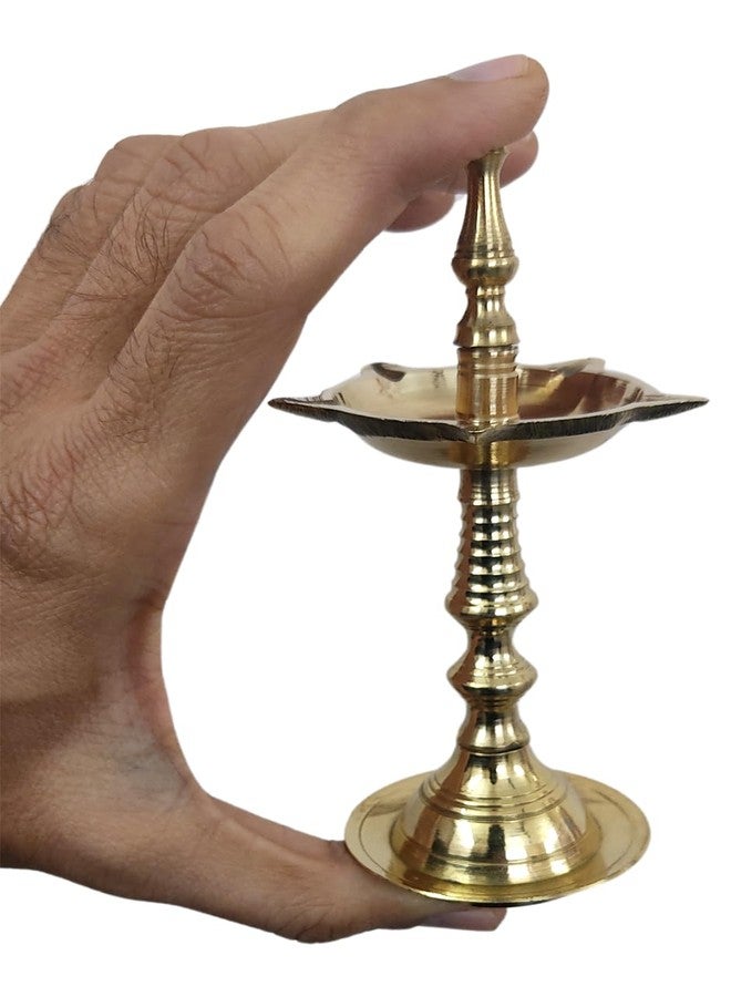 Crafts of India Craftsofindia® 5 Inch Brass Kerala Samai Standing Deepak for Puja - Traditional Oil Lamp Diya Indian Engraved Deep Diwali Deepawali Kutthu Vilakku Pooja Return Gift Item [Set of 2] - Image 3