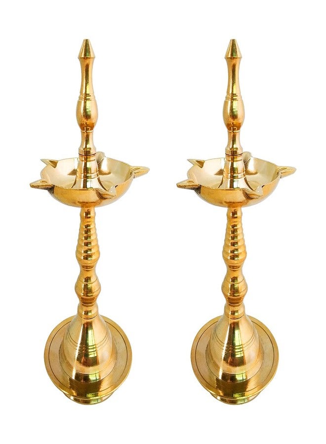 Crafts of India Craftsofindia® 5 Inch Brass Kerala Samai Standing Deepak for Puja - Traditional Oil Lamp Diya Indian Engraved Deep Diwali Deepawali Kutthu Vilakku Pooja Return Gift Item [Set of 2] - Image 1