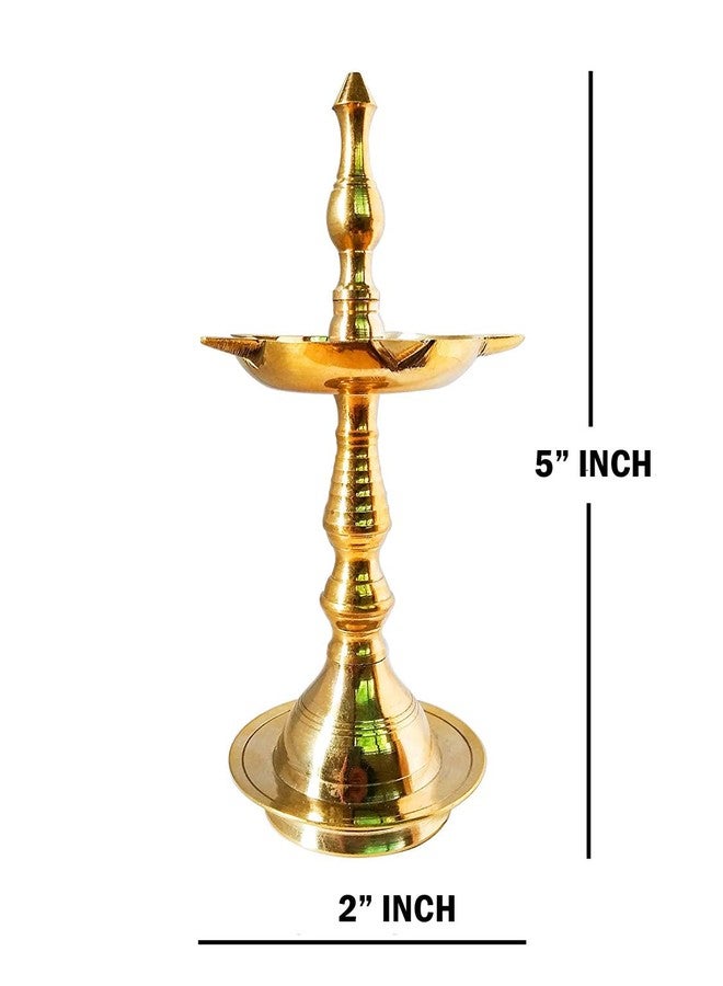 Crafts of India Craftsofindia® 5 Inch Brass Kerala Samai Standing Deepak for Puja - Traditional Oil Lamp Diya Indian Engraved Deep Diwali Deepawali Kutthu Vilakku Pooja Return Gift Item [Set of 2] - Image 4
