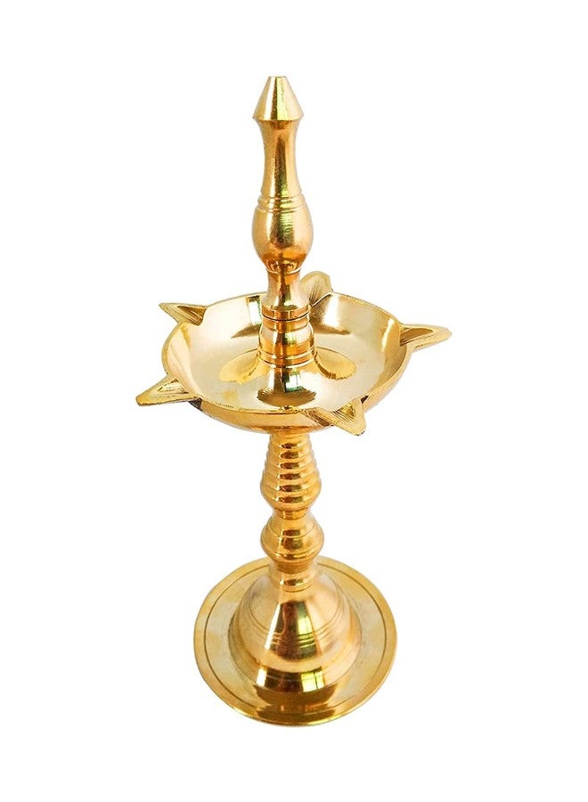 Crafts of India Craftsofindia® 5 Inch Brass Kerala Samai Standing Deepak for Puja - Traditional Oil Lamp Diya Indian Engraved Deep Diwali Deepawali Kutthu Vilakku Pooja Return Gift Item [Set of 2] - Image 2