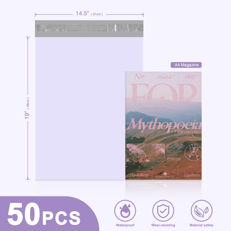 Metronic Large Poly Mailers 14.5x19 50PC, Waterproof Shipping Bags for Clothing, Tear-resistant Mailers Poly Bags for Small Business Suppliers, Strong Ahensive Self Seal Mailing Bags in Lilac Purple - Image 2
