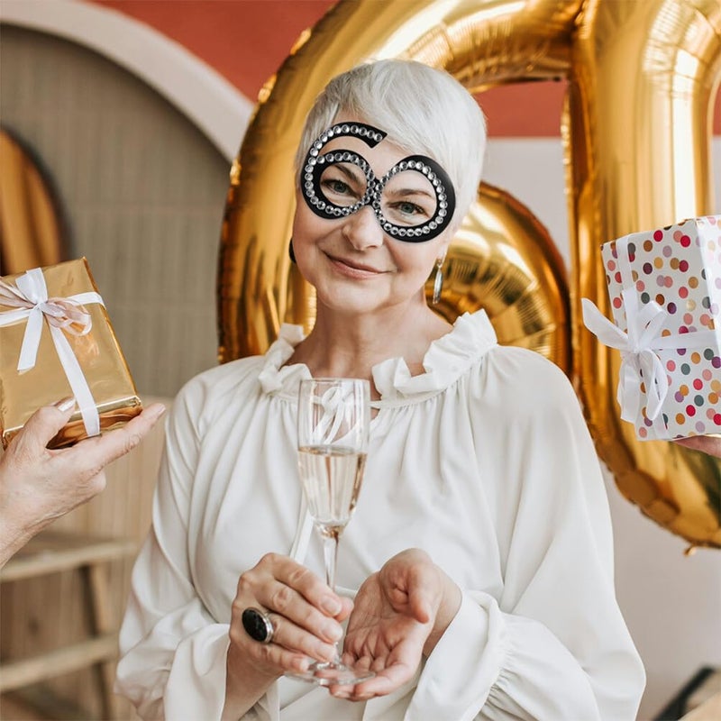 2PCS Rhinestone Inlaid Birthday Party Glasses Safe Comfortable Design Photo Props - Image 3
