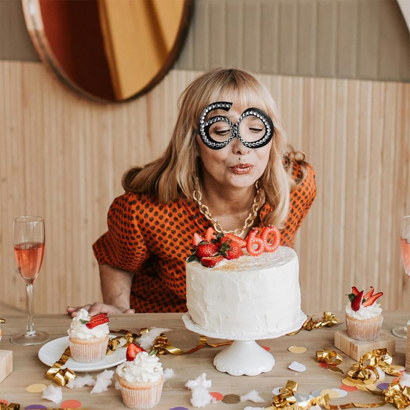 2PCS Rhinestone Inlaid Birthday Party Glasses Safe Comfortable Design Photo Props - Image 5