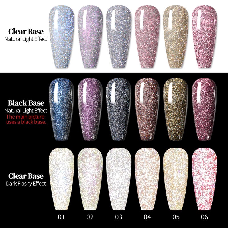 Born Pretty Reflective Glitter Gel Polish Christmas Gold Silver Glitter Sparkly Shiny Disco DJ LED Gel Nail Polish Nail Varnish 6PCS 7ML - Image 4