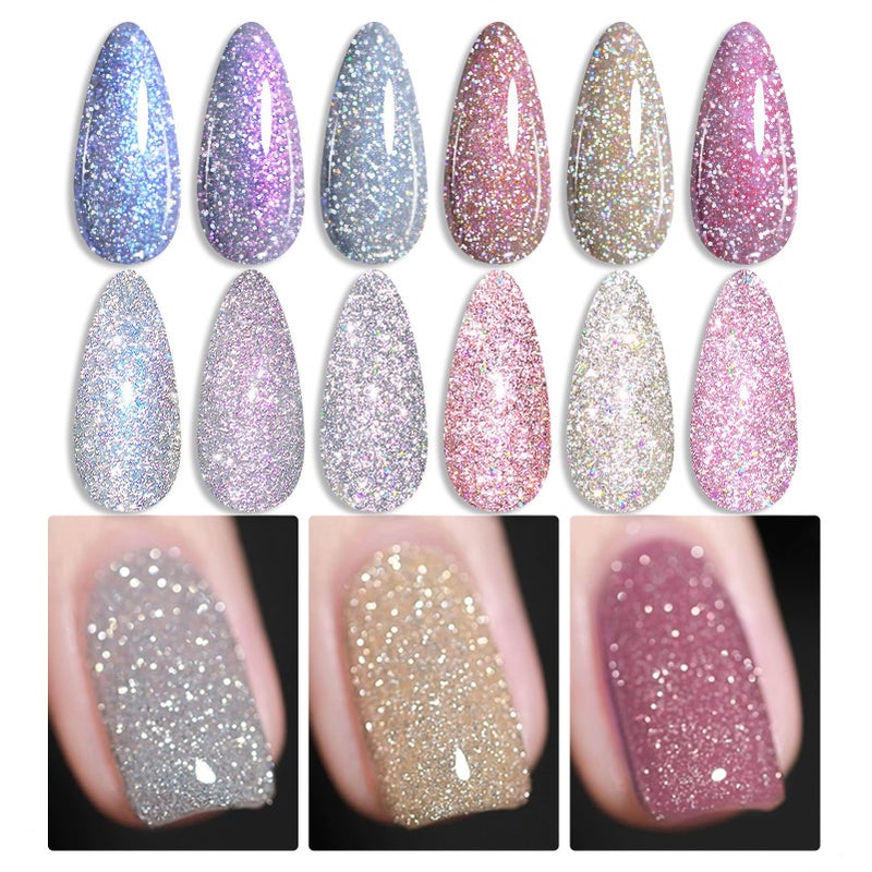 Born Pretty Reflective Glitter Gel Polish Christmas Gold Silver Glitter Sparkly Shiny Disco DJ LED Gel Nail Polish Nail Varnish 6PCS 7ML - Image 1
