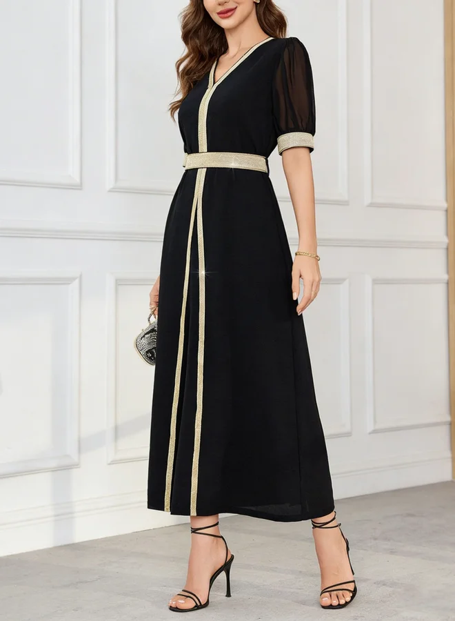 Take Two Black Contrast Trim Short Sleeve Jalabiya