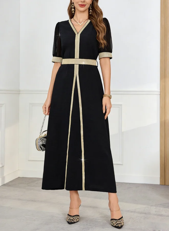 Take Two Black Contrast Trim Short Sleeve Jalabiya