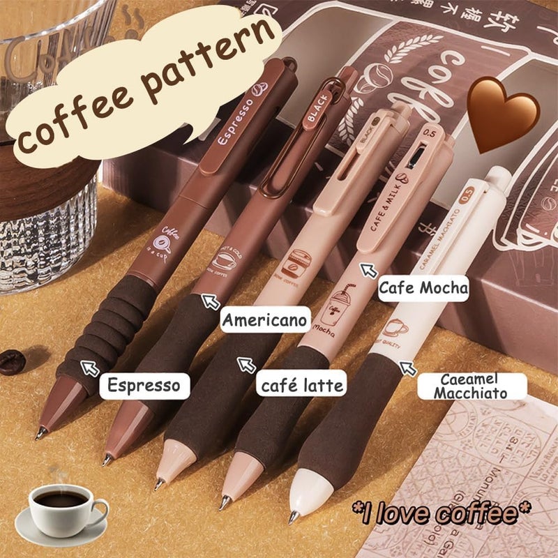 Shuttle Art 5 Pcs Coffee Theme Pen Set 0.5mm Blue Ink Retractable Pens with Soft Rubber Grip | Fine Point Smooth Writing Pens for Journaling, School, Office & Stationery Lovers - Image 3