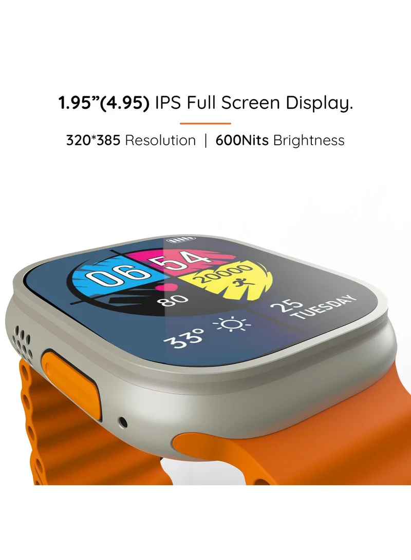 Pebble Cosmos Engage 1.95" Smartwatch for Men and Women, IPS Display, Always On, Wireless Charging, AI Voice Assistant - Salamander Orange