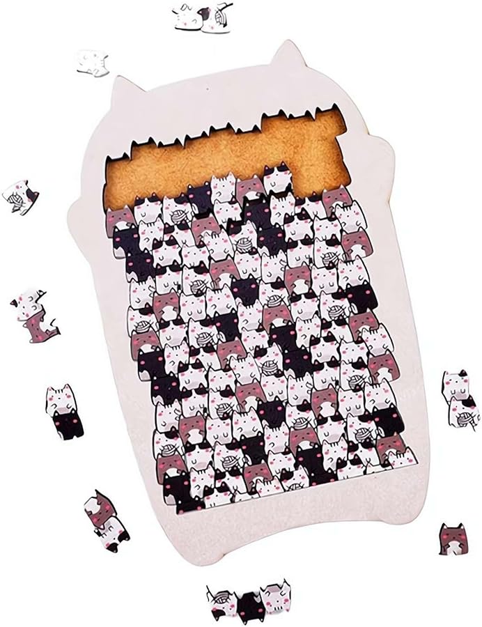 لغز خشبي على شكل قطة رمادية قطع فريدة غير منتظمة هدية إبداعية لعشاق القطط - Image 2