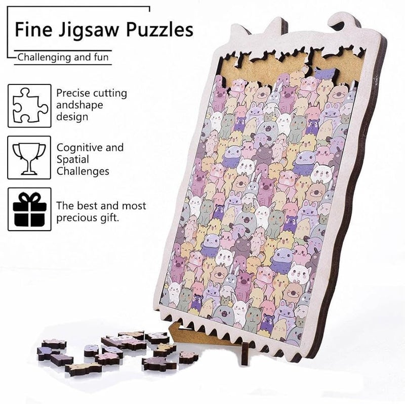 لغز خشبي على شكل قطة رمادية قطع فريدة غير منتظمة هدية إبداعية لعشاق القطط - Image 5