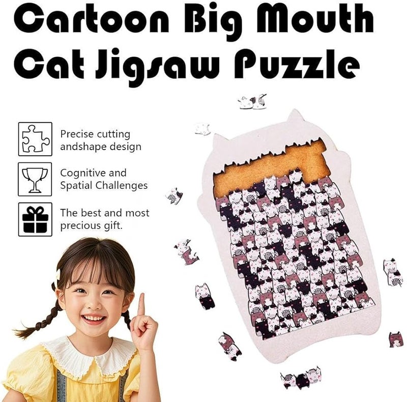 لغز خشبي على شكل قطة رمادية قطع فريدة غير منتظمة هدية إبداعية لعشاق القطط - Image 3