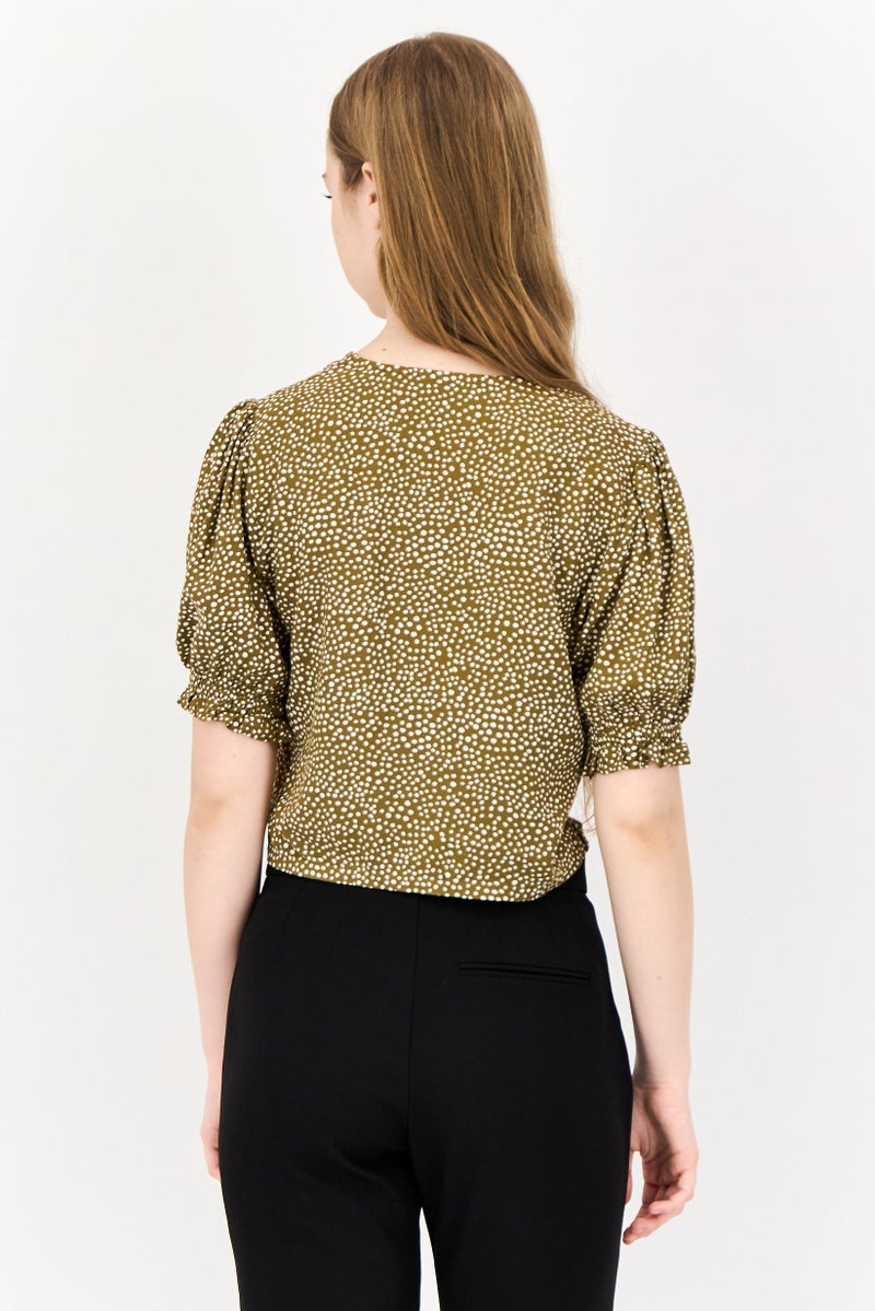 ONLY بلوزة نسائية بأكمام قصيرة على شكل حرف V بنقاط بولكا، متعددة الألوان - Image 3