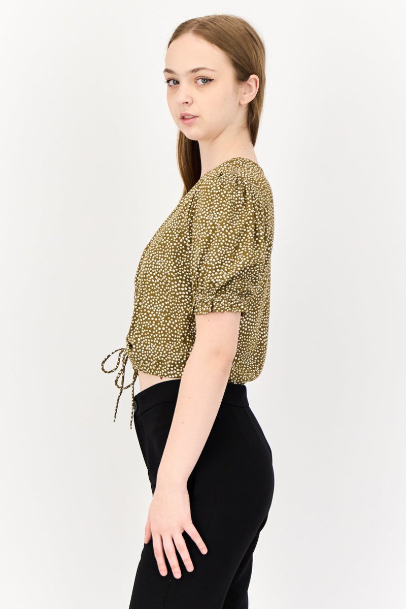 ONLY بلوزة نسائية بأكمام قصيرة على شكل حرف V بنقاط بولكا، متعددة الألوان - Image 2