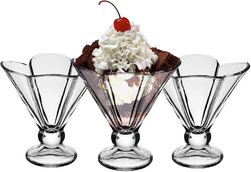 ROSEFINCH Classic Crystal Clear Deep Flower Shape Cut Glass Ice Cream Pudding CupsBowls Tableware Set Transparent Size Standard 150ml 2pcs - Image 2
